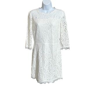 Vici Lace ivory lined‎ sheath dress with zip up back size Medium